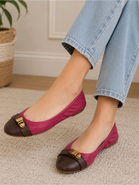 Coach Shoes - Coach Celphine Ballet Flats Pink Brown Leather Lock Accent Size 8.5B